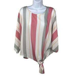 Hyped Unicorn Cropped Doleman sleeve stripped multicolored semi sheer top SMALL